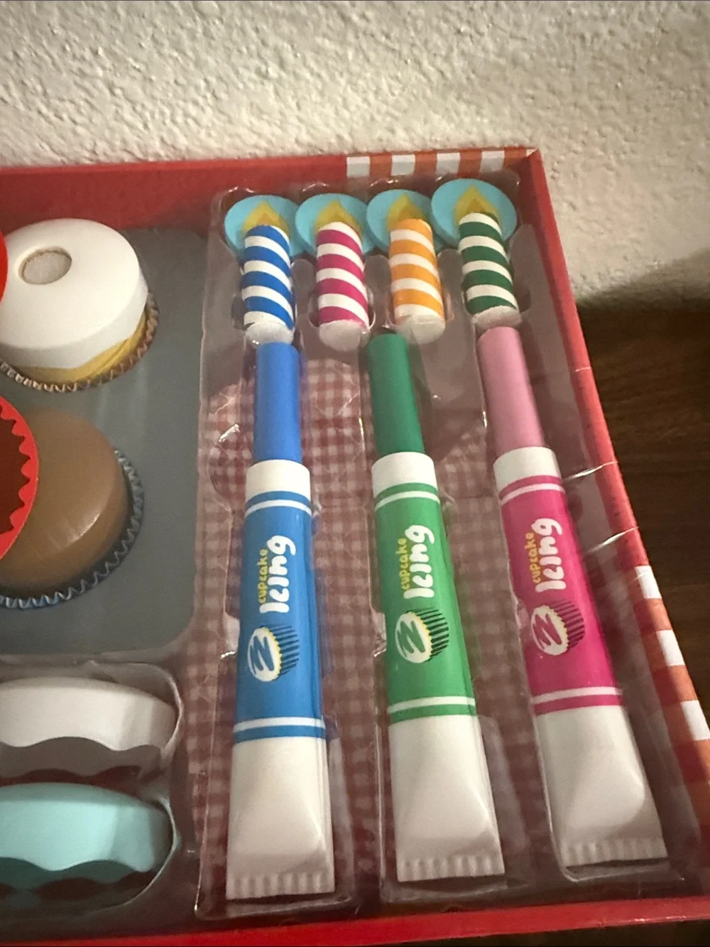 Melissa & Doug Wooden Bake & Decorate Cupcake Set - Red/Multicolor